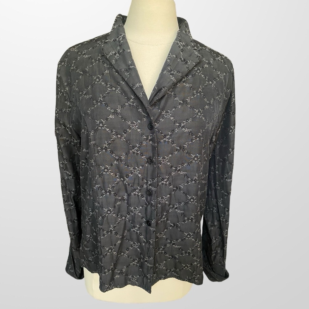 Christopher Banks Women's‎ Size XL Blouse Top Black Embroidered Long Sleeve